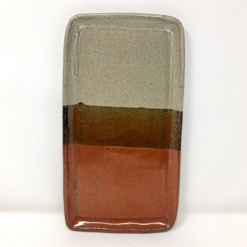 Vintage Brick Red Brown Tan Striped Rectangular  Ceramic Tray